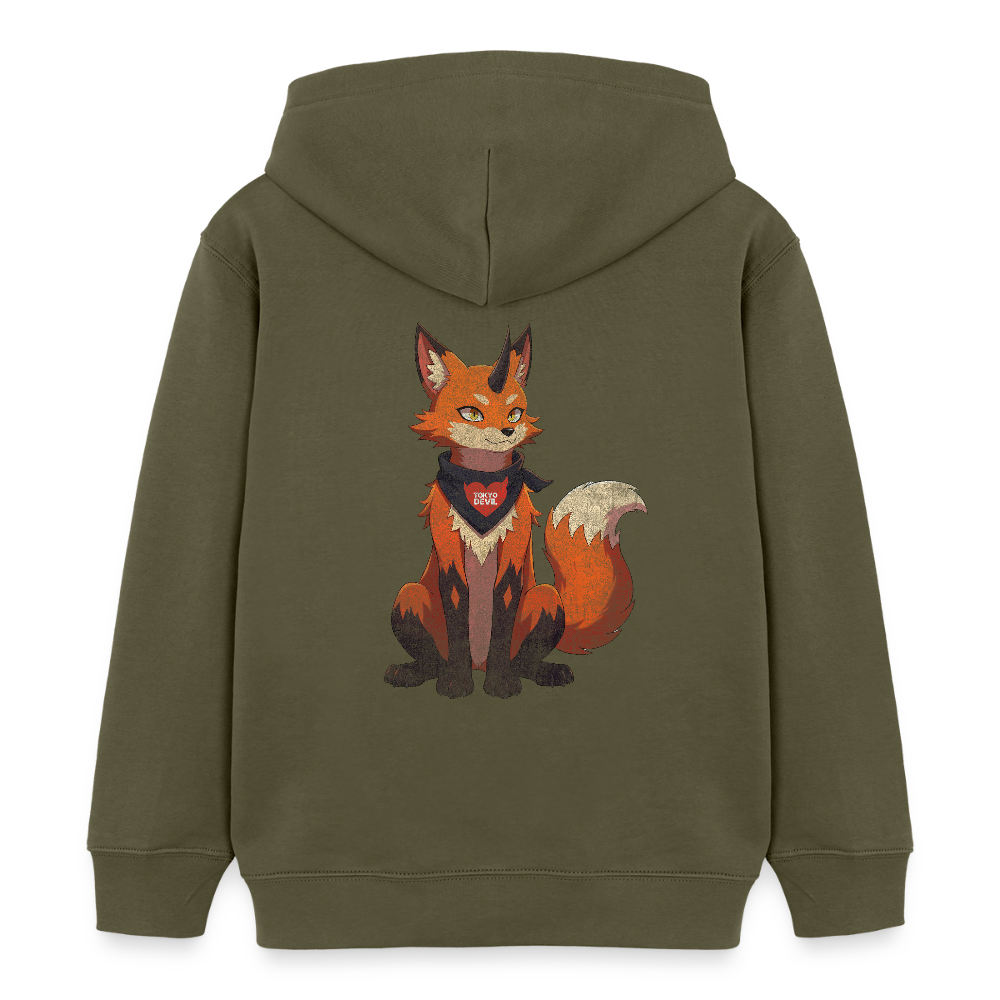 Tokyo Devil Kinder Hoodie FOXINATOR Oni-Fuchs | Bio-Baumwolle - Khaki