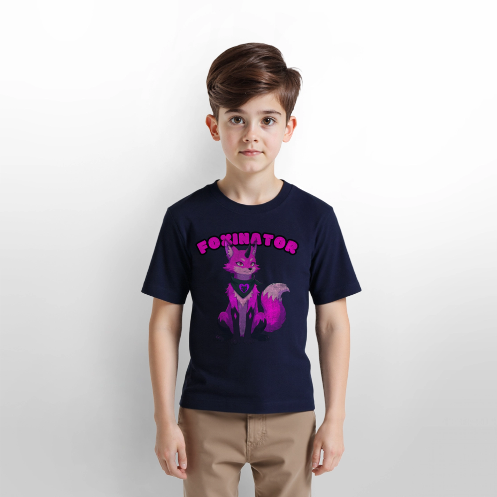 Tokyo Devil Kinder T-Shirt Foxinator Pink | Organic Cotton - Navy