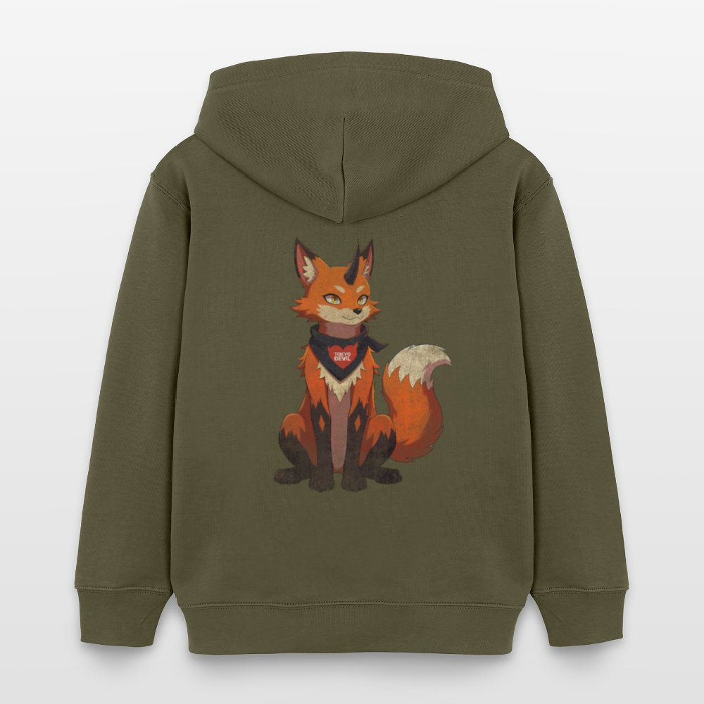 Tokyo Devil Kinder Hoodie FOXINATOR Oni-Fuchs | Bio-Baumwolle - Khaki