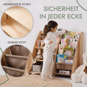 Montessori Regal für Kinder aus Holz mit abgerundeten Ecken, Bücher, Spielzeug, Kind sicher