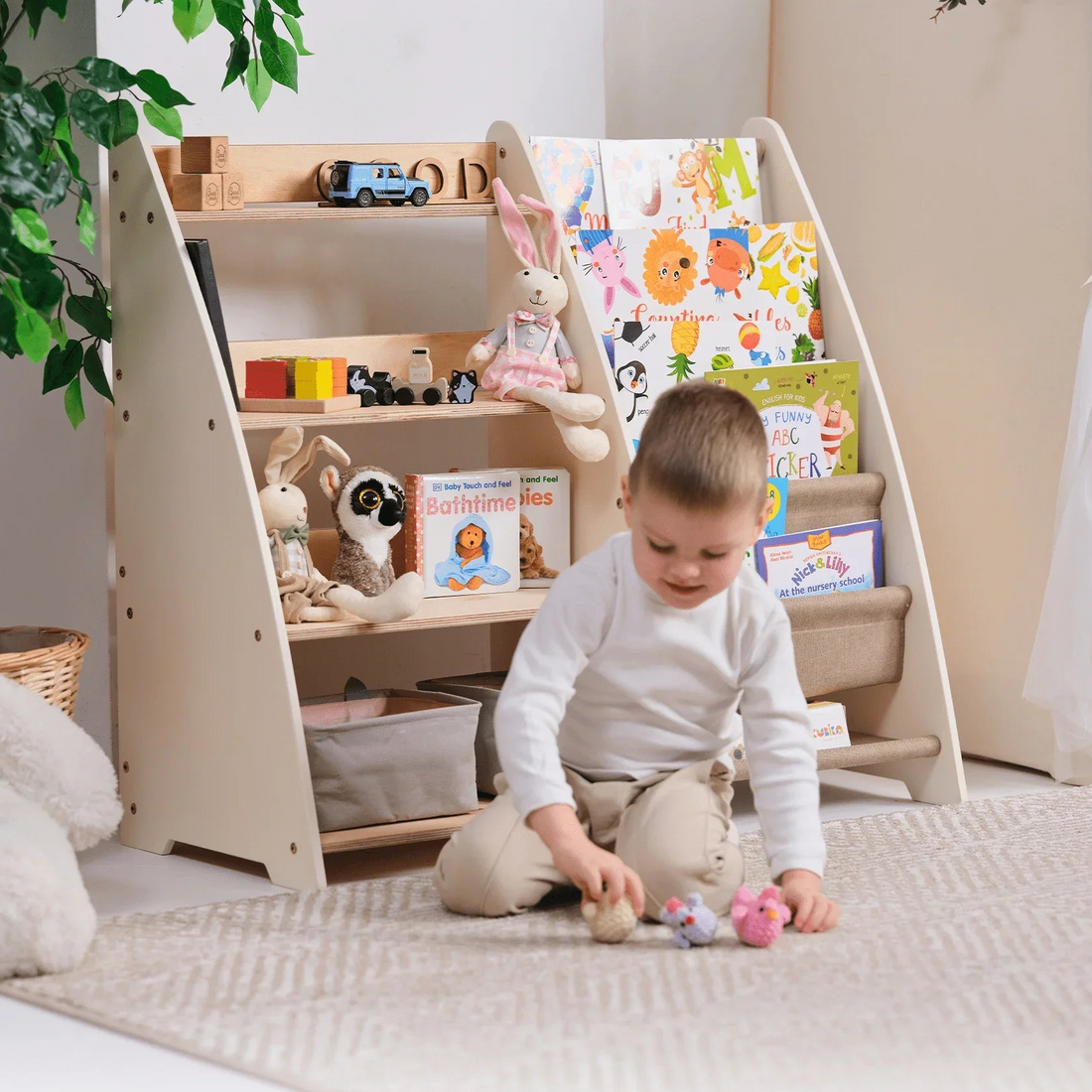 Montessori Spielzeugregal für Kinder mit offenen Fächern