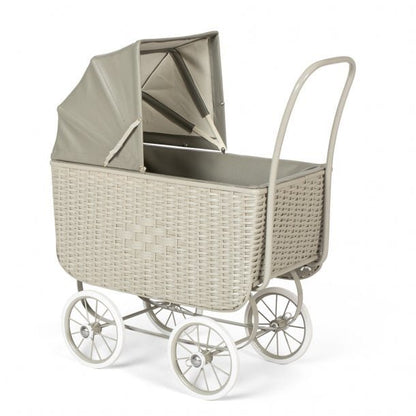Puppenwagen Retro Rattan grau