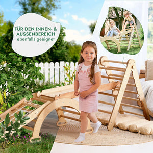 Montessori Klettergerüst Set aus Holz mit Rutsche, Bogen und Kletternetz, Kind indoor outdoor