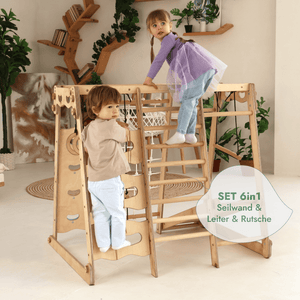 6 in 1 Indoor Spielplatz: Schaukel, Rutsche, Seil und Treppe