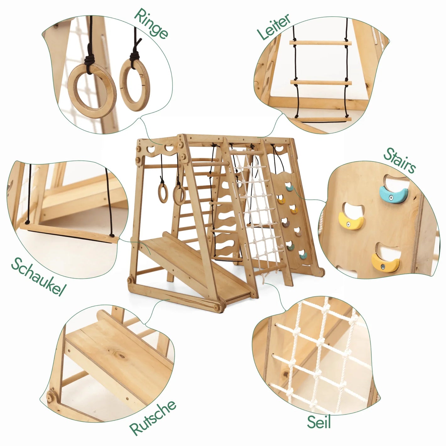 6 in 1 Indoor Spielplatz: Schaukel, Rutsche, Seil und Treppe