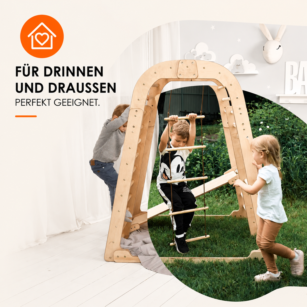 Goodevas 6in1 Indoor Spielplatz mit Klettergerüst Schaukel Rutsche und Kletternetz