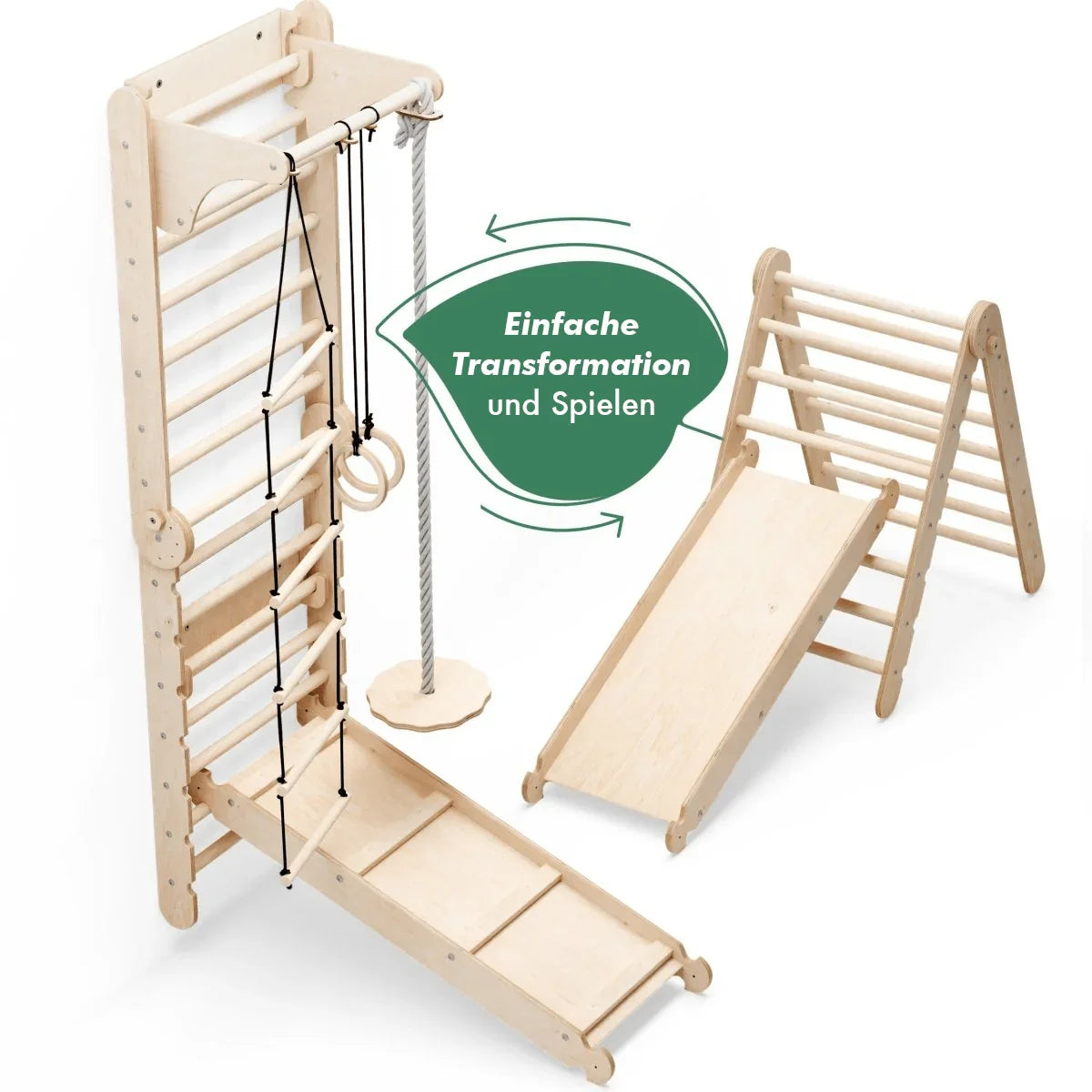 Montessori 6in1 Kletterwand Indoor – Sprossenwand mit Schaukel & Rutsche | Goodevas