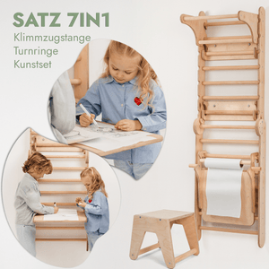 7 in 1 Kletterwand Indoor: Sprossenwand, Schaukel, Rutsche, Maltafel, Kinderstuhl etc.
