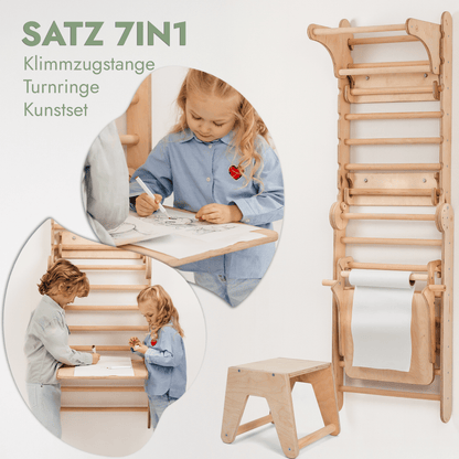 7 in 1 Kletterwand Indoor: Sprossenwand, Schaukel, Rutsche, Maltafel, Kinderstuhl etc.