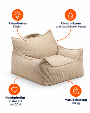 Sitzsack Teddy für Kinder aus Premium Breitcord | Wigiwama