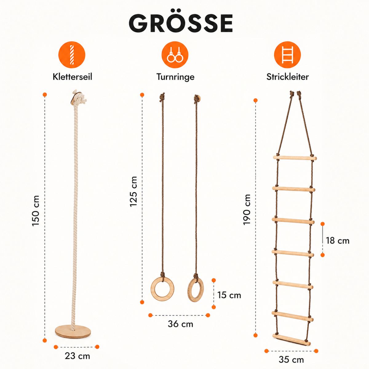 Goodevas 3in1 Schaukelset mit Ringen und Strickleiter für Kinder