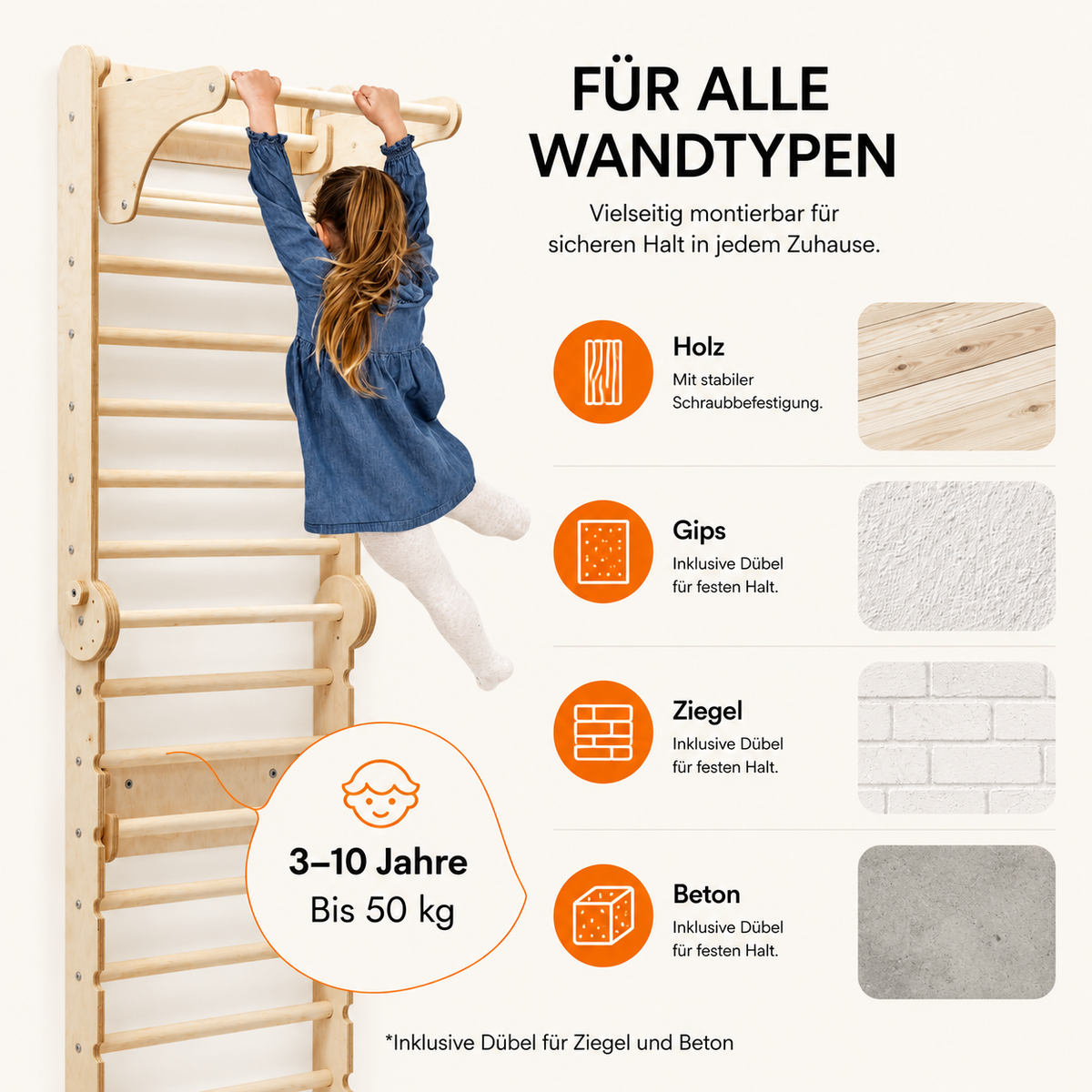 Montage einer Sprossenwand und Indoor Kletterwand an einer Wand