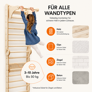 Montessori 6in1 Kletterwand Indoor – Sprossenwand mit Schaukel Rutsche