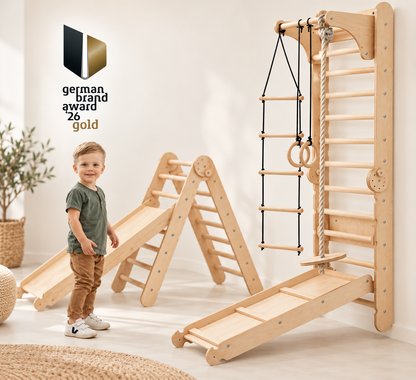 Montessori Kletterwand 6-in-1 mit Rutsche & Schaukel | Goodevas