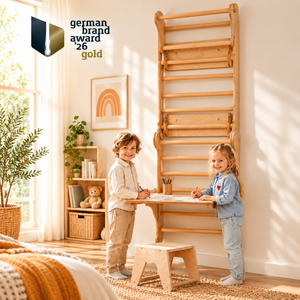 09 Montessori Kletterwand 7-in-1 mit Rutsche & Maltafel | Goodevas