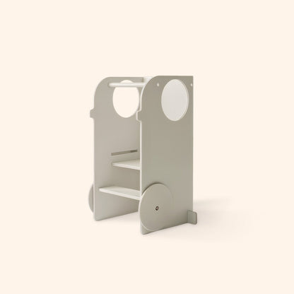 VERSO 2in1 Lernturm Beige – Lernturm & Kinderhocker für Küche | Fitwood