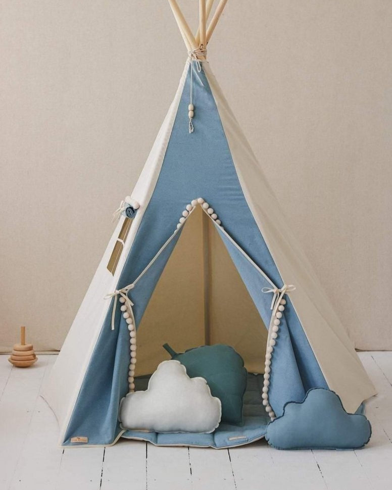 Tipi „Jeans“ mit Pompons und Matten-Set