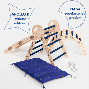 Apollo 4in1 Kletterset aus Holz mit Kletterdreieck, Bogen, Rutschbrett und Sternenkissen, inspiriert von Raumfahrt, Montessori Spielzeug für Kinder, verysuperb