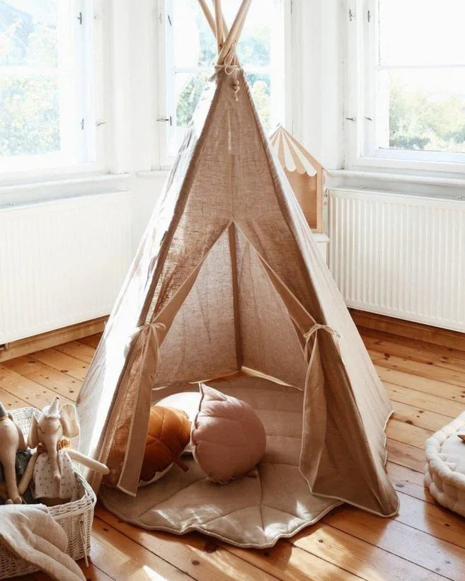 Kinder Spielzelt- & Matten-Set (Tipi-Zelt) Natural Linen | Moi Mili
