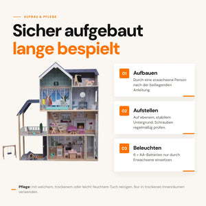 Puppenhaus XXL Crystal aus Holz mit LED-Licht