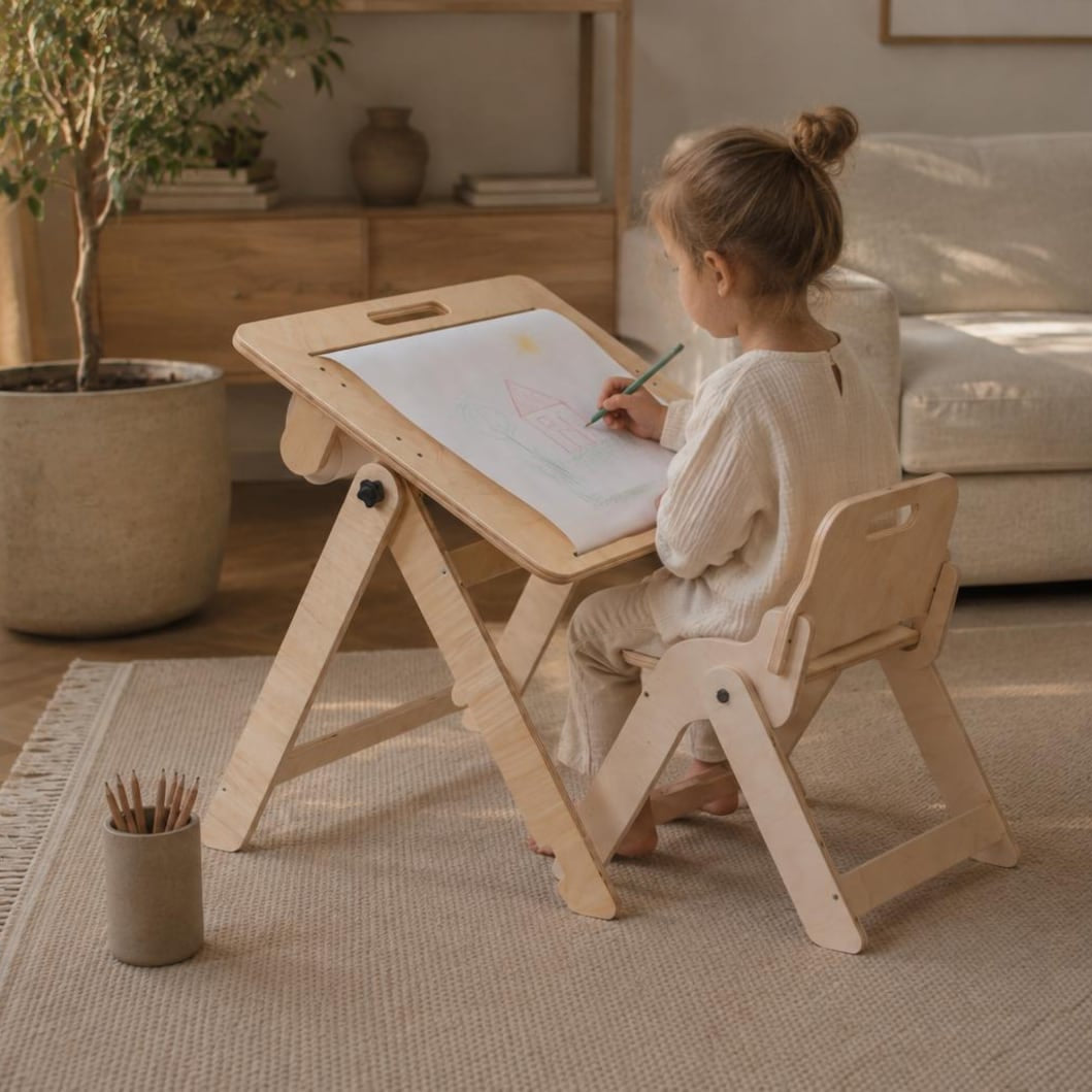 leg&go klappbarer Kinder-Zeichentisch mit passendem Kinderstuhl und Papierrolle, 3-in-1 Maltafel und Aktivitätstisch