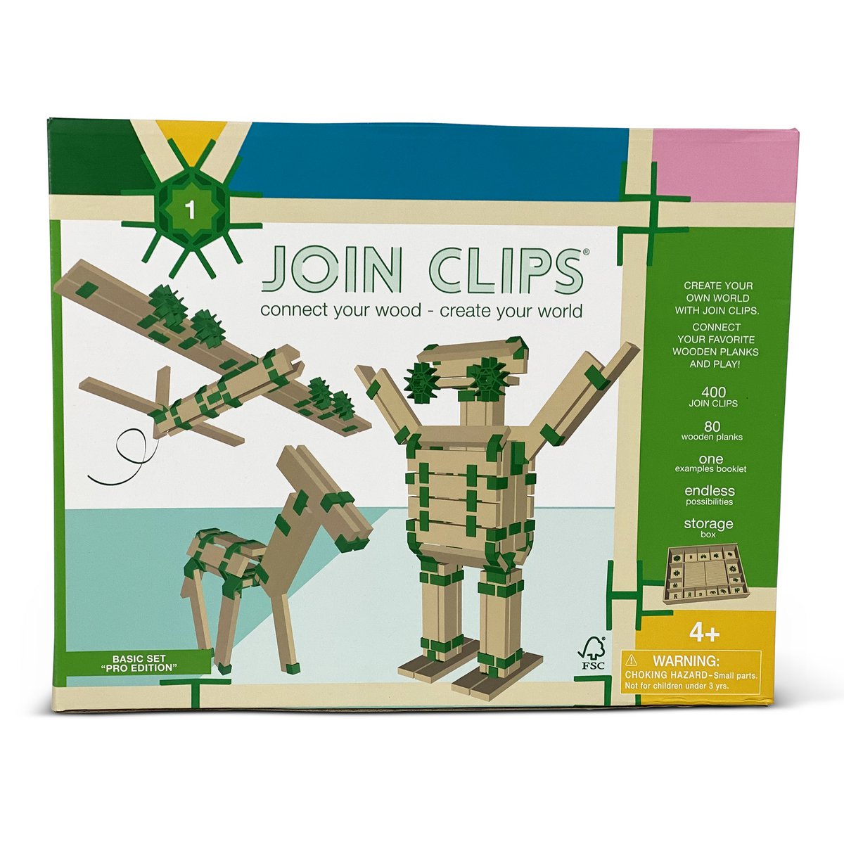 JOIN CLIPS Set mit 400 Clips und 80 Bauplatten in luxuriöser Holzkiste - verysuperb