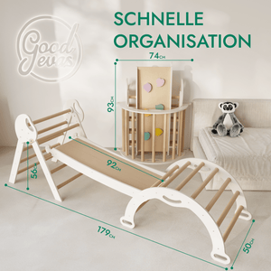 4 in 1 Kletterdreieck Babys: Pikler-Dreieck, Kletterbogen, Rutschbrett und Kissen