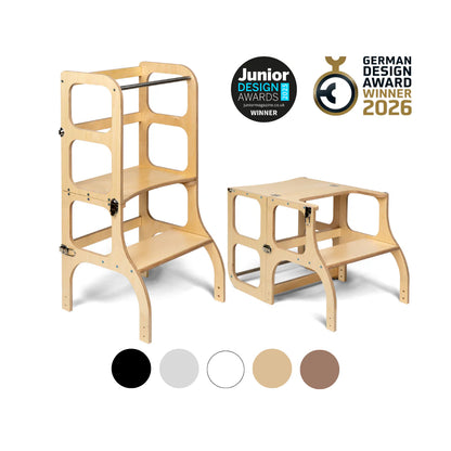 Ette Tete STEP'n'SIT® Lernturm & Tisch Natur – 2in1 Lernturm für Kinder